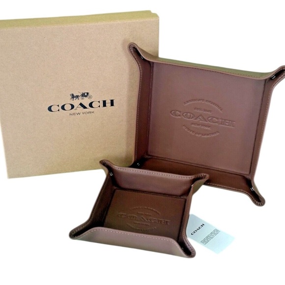 Coach Other - Coach Leather Valet Tray Set Dark Saddle Brown Mens Organizer NWT $250
